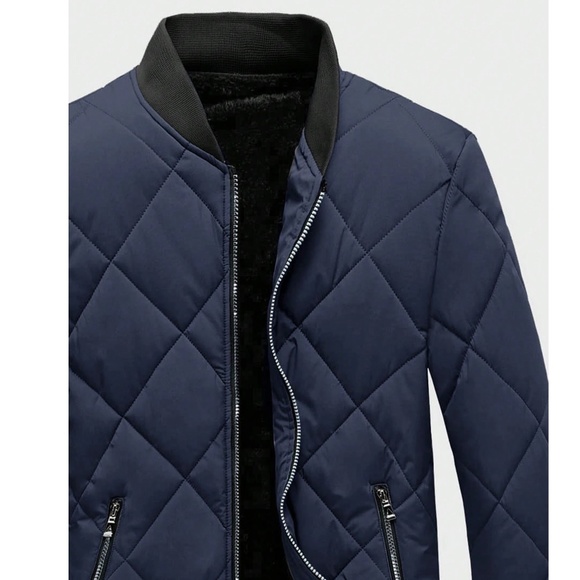 Men’s Zip Up Quilted Fleece Lined Jacket - Picture 4 of 11